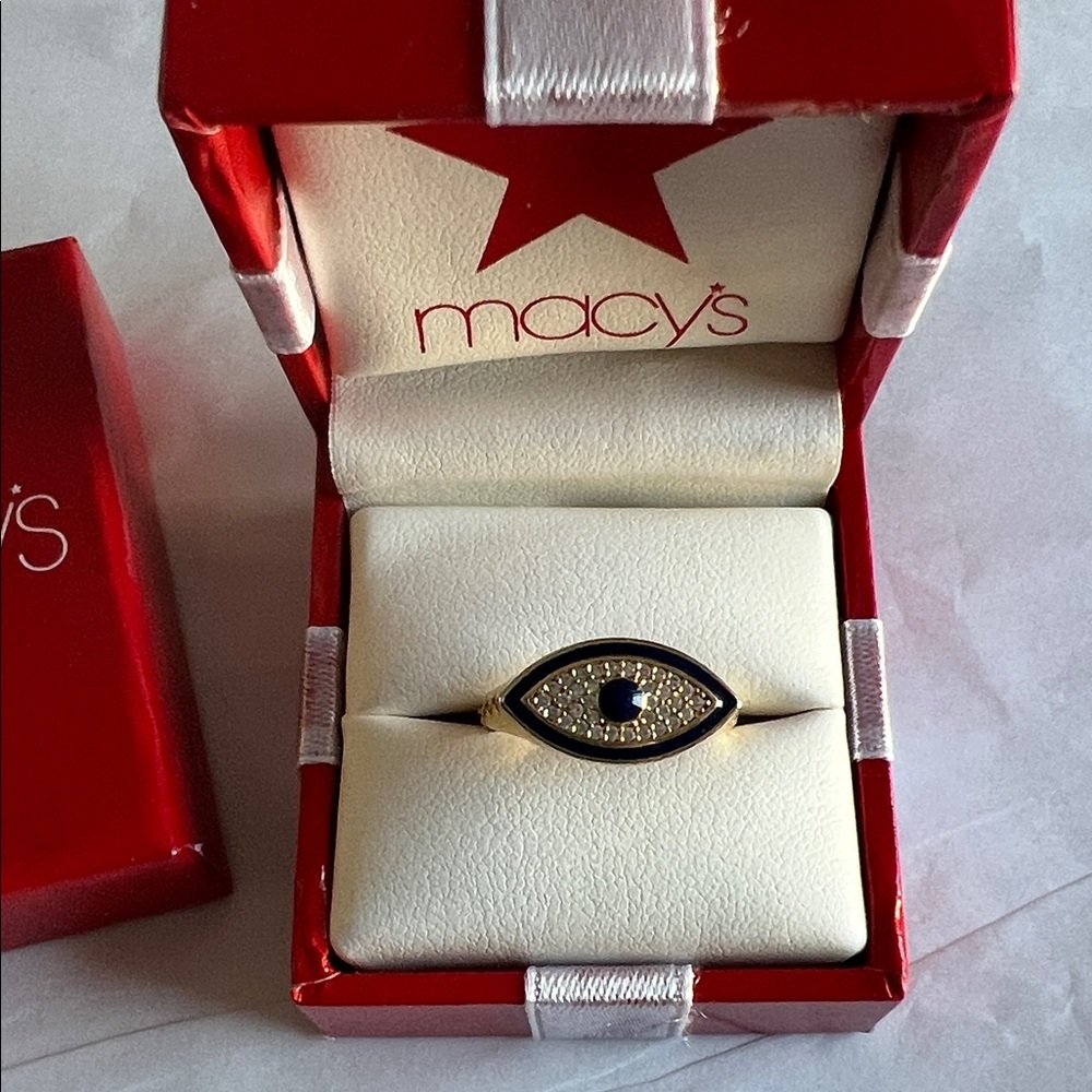 Evil eye ring cubic zirconia 14k over sterling NWT